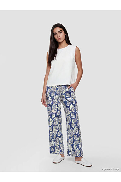LC Waikiki Blue Elastic Waist Patterned Women's Trousers
