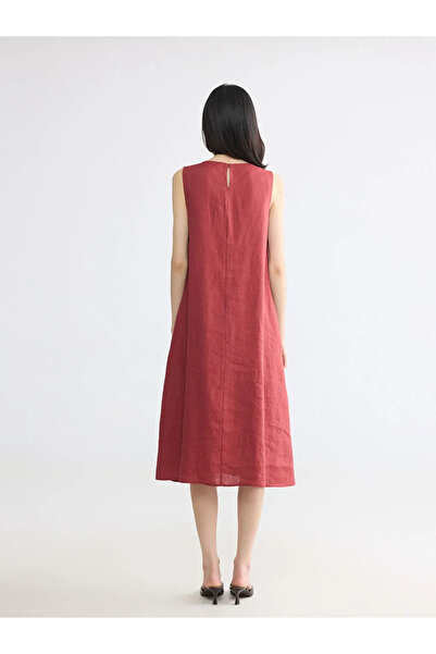LC Waikiki Rochie din in 100% cu decolteu tip crew, culoare burgundy