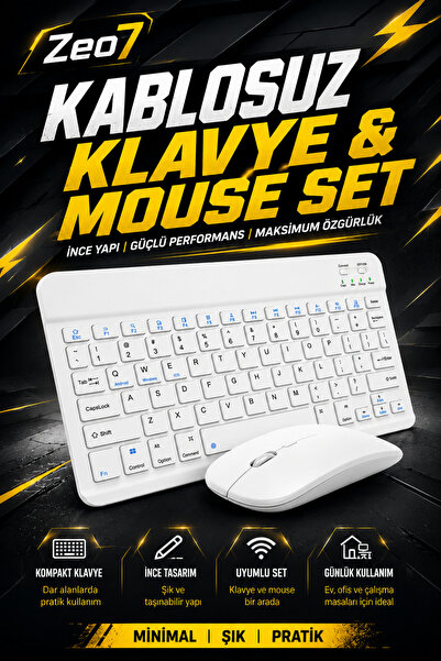 Zeo7 Mini Kablosuz Klavye Mouse Seti, İnce Taşınabilir Tasarım, Tablet Telefo...