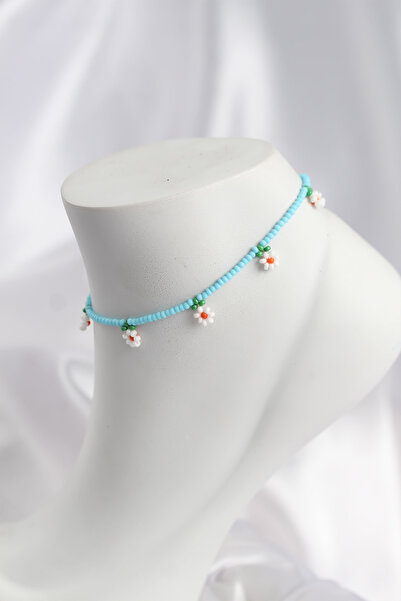MEKs Blue Color Beaded Daisy Motif Anklet 5886 - Hep-5968-4875