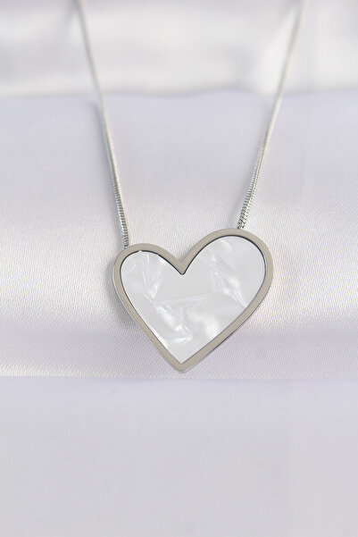 ETC 316L Steel Chain Silver Color Marble Patterned Heart Necklace 5886 - Miyn...
