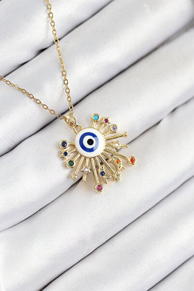 Generic Brand 316L Steel Zircon Stone Evil Eye Model Gold Color Women's Neckl...
