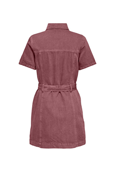 ONLY Gül Kurusu Kadın Gömlek Normal Elbise ONLSILLA S/S ZIP BELT SHORT DRESS P