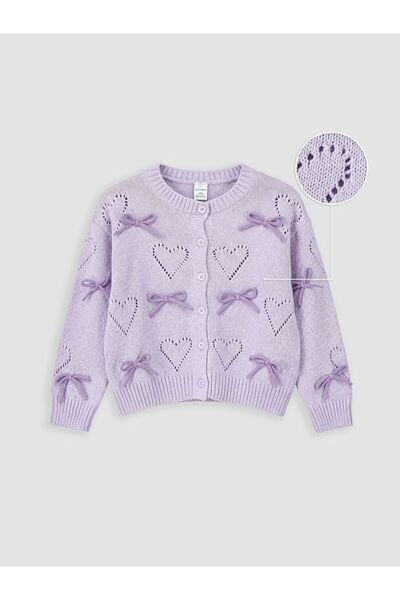 LC Waikiki Lcw Kids Crew Neck Bow Detailed Girls' Knitwear Cardigan