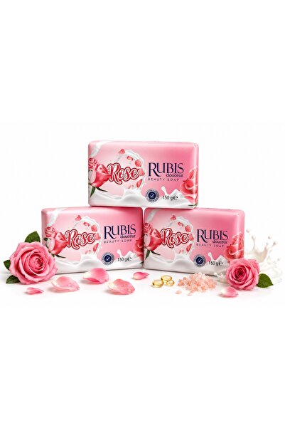 Rubis Set of 3 Douceur® Rose soaps, 3 x 150 g – with a delicate floral rose s...