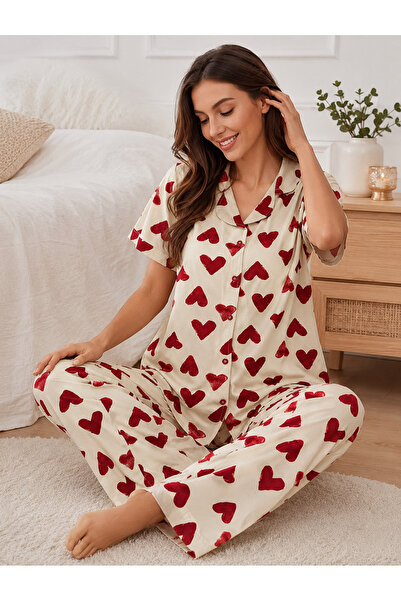 ELİTOL Cotton Knitted Lycra Women's Buttoned Pajama Set
