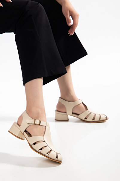 Pier Vino Masculine Caged Genuine Leather Sandals Women Shoes Beige Color Thi...