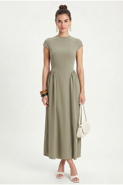 Ritnice Women's Victoria Back Lace-Up Long Khaki Woven Dress
