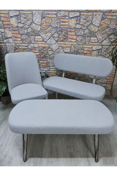kılıfteks Yeni ModelBench ve Puf Takımı Kılıf Seti - 2 Sandalye, 1 Bench, 1 P...