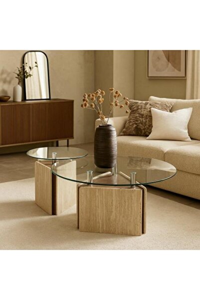BAYTI Luxury Design Wooden Base Glass Top Table Set