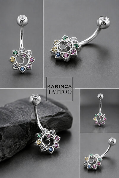 Karınca Piercing Om Yoga Zirkon Taşlı Göbek Piercingi Renkli Chakra Namaste