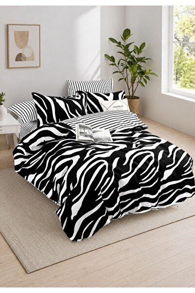 ELEGANZA Finet Duvet Cover Set with Stretchy 6 pieces – black and white zebra...