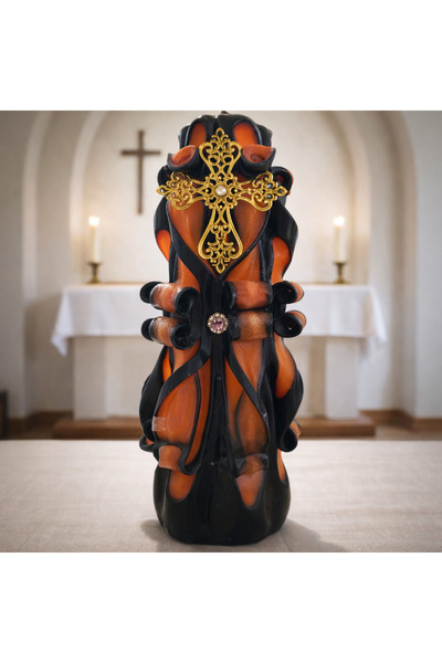 LeviLux Candles Handmade Carved Candle Orange Black Premium Decor 20 cm” - Ae...