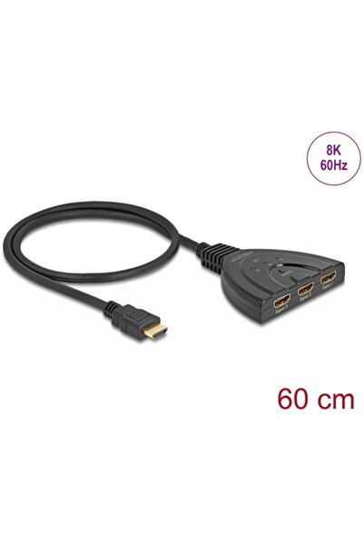 DELOCK Switch HDMI cu 3 porturi 8K60Hz/4K144Hz + cablu integrat 60cm, 18649