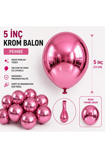 eğlencemarketi 10 Adet Krom Balon Renk Seçenekli 5 inç