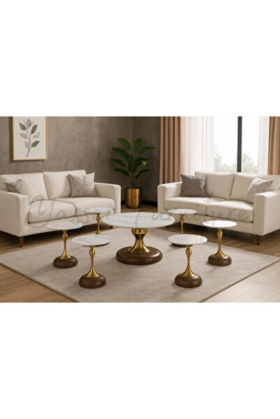 Icon 7‑Piece Luxury Ceramic Coffee Table Set with Gold Steel Legs