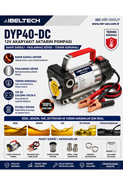İBELTECH 12V Dizel Benzin Yağ Aktarma Pompası Bakır Sargılı Mazot Pompası 1200