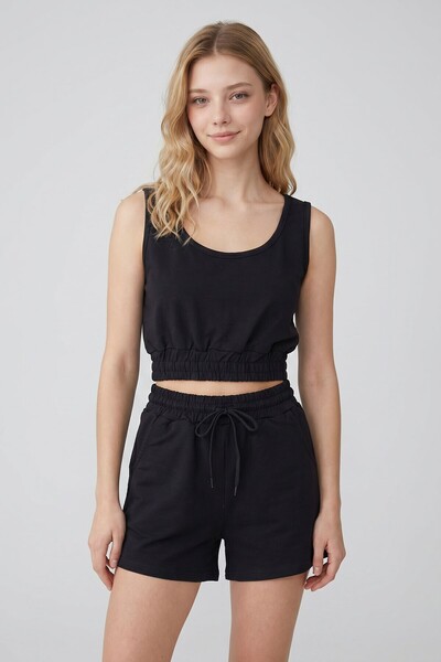 bacc Black Two Thread Crop Athlete Shorts Set