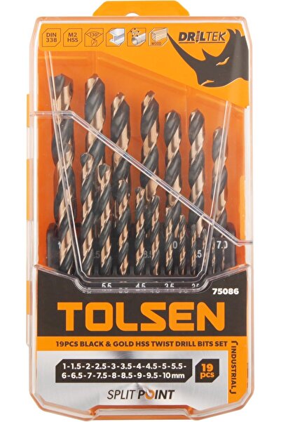 TOLSEN HSS Black & Gold Drill Bits 19pcs - Titanium Coated, High-Speed Steel,...