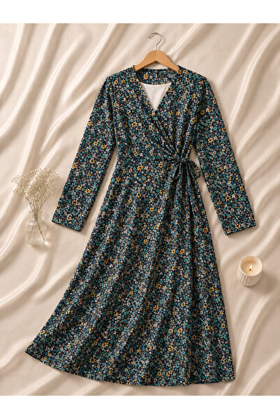 Defkay Stylish Vintage Patterned Cotton Double-Breasted Dress – Side-Tie Comf...