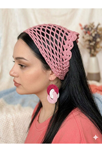 NİLLS 2'li ürün el örmesi bandana ve el örmesi küpe seti Kombin küpe ve üçgen...