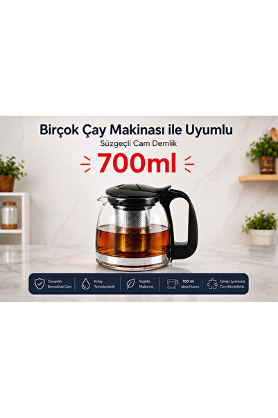Kitchen Line Heat Resistant Black Color Glass Teapot with Strainer – Transpar...