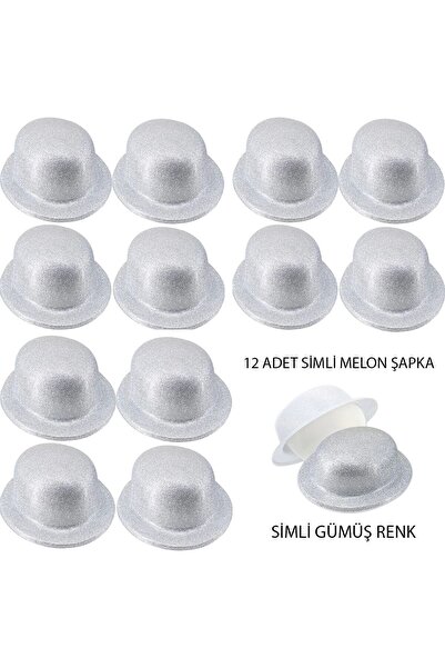 Generic Brand Pălărie de petrecere rotundă cu melon argintiu de culoare argin...