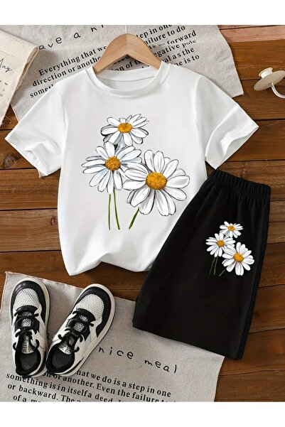 Kids Summer Girl's Daisy Printed Top and Bottom Two-Piece Set