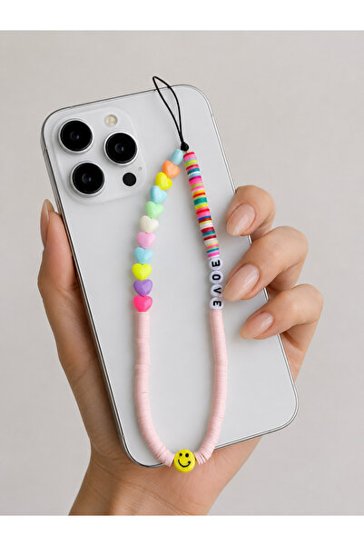 FİŞNEİLETİŞİM FİMO PEMBE BONCUK PEMBE KALPLİ TELEFON CHARMI TELEFON İPİ