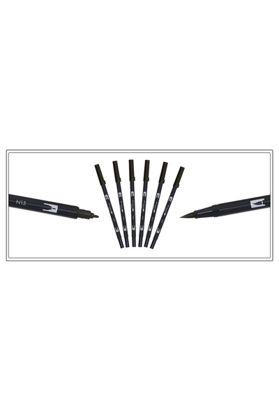 Tombow N15 6 Adet Kutusunda ABT Dual Brush Çift Uçlu Siyah Marker Set