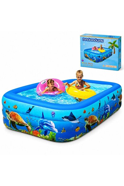 CASA JOY Piscina gonflabilă 185 x 120 x 56 cm, cu 3 inele, dreptunghiulară, m...