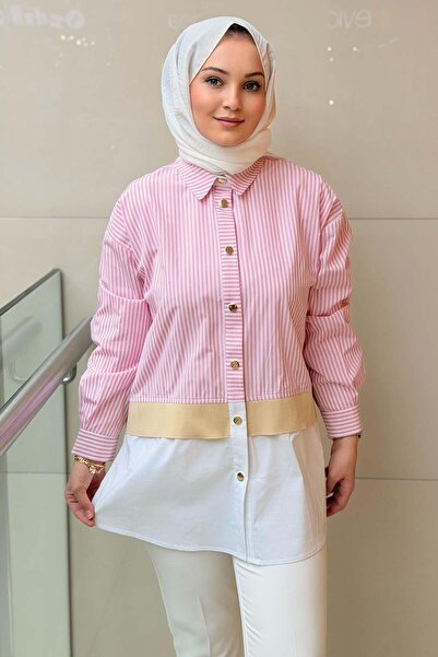 Ghisa Contrast Band Detailed Striped Shirt