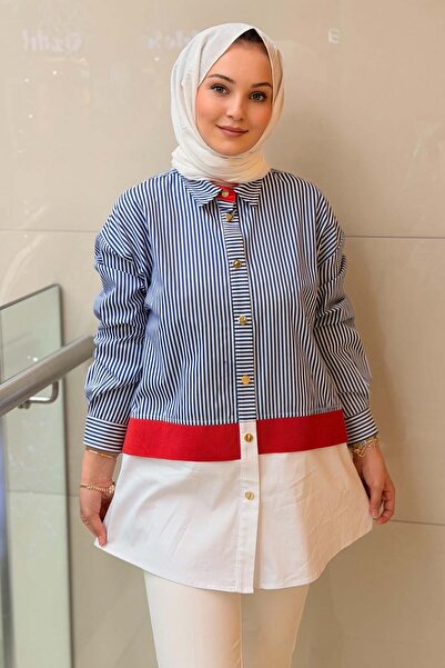 Ghisa Contrast Band Detailed Striped Shirt