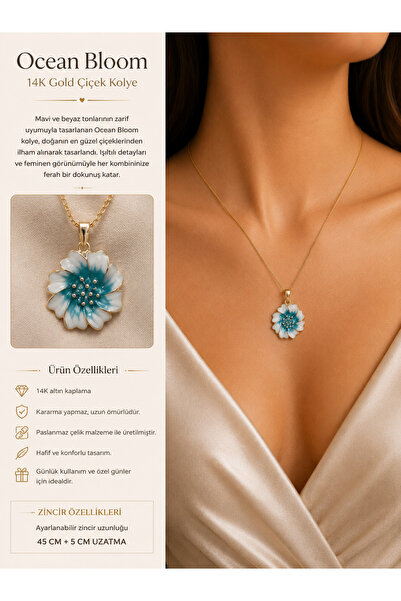 xUPING BURCU JEWELRY Ocean Bloom 14K Renginde Gold Çiçek Kolye