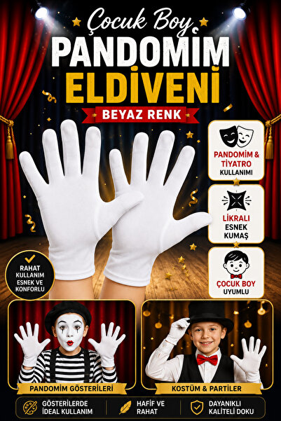 Tamsena Store 1 Çift Beyaz Çocuk Boy Pandomim Eldiveni Likralı Gösteri Tiyatr...