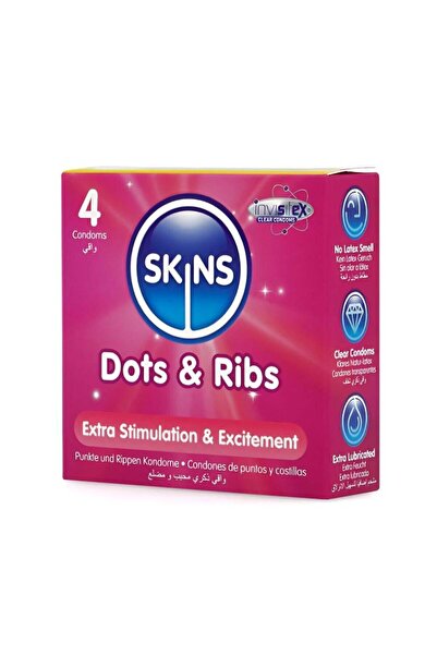 Skins واقي ذكري محبب ومضلع من سكينز - 4قطعة