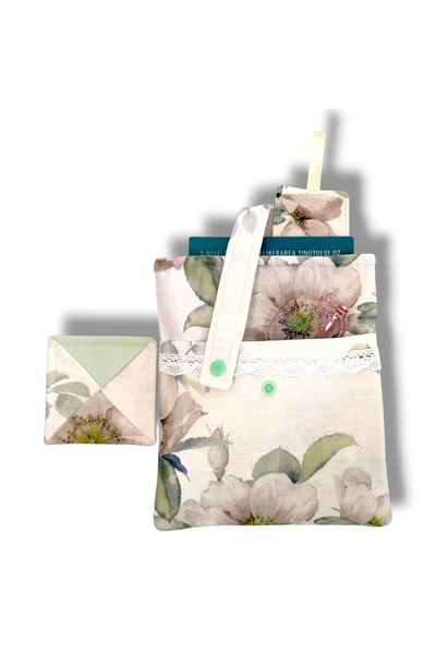 Lucille Craftshop Handmade Set – Book Cover, Bookmark and Pastel Floral Mug H...