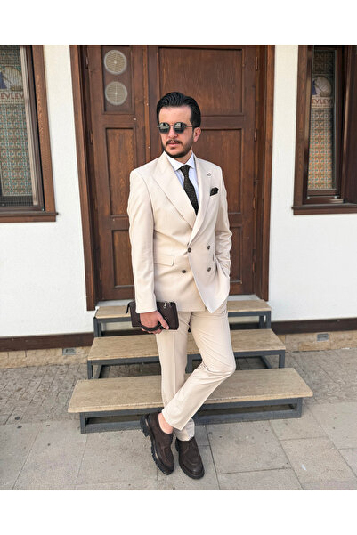 Avni Ceylan Men's Premium Italian Lapel 4-Button Double-Breasted Suit