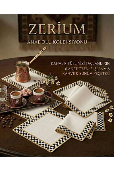 ZERİUM Premium 6’lı Kokteyl ve Kahve Altı Sunum Peçetesi Siyah Beyaz Dama Mot...