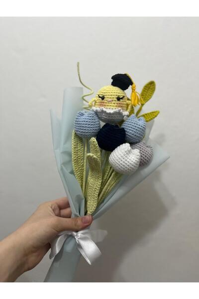 Hobievim3 El Örgüsü Amigurumi Lale Buketi – Sevimli Mezun Arı Tasarımı