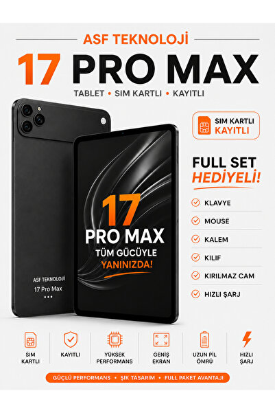 asfteknoloji 17 ProMax Sim Kartlı Kayıtlı Full Set Hediyeli Tablet