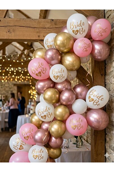 EvremStore 34 Parça Bride To Be Yazılı Balon Seti Krom Gold Konsept Bekarlığa...