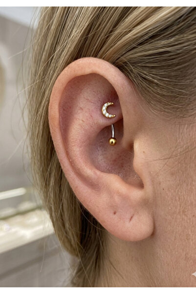 kurukafagift Rook Çelik Piercing Ay Figürlü Zirkon Taşlı