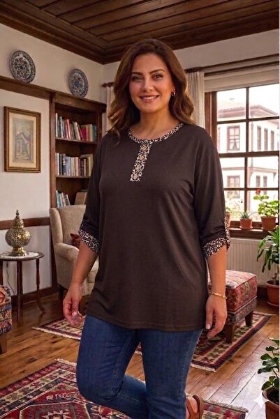 elma abone Plus Size Capri Sleeve Combed Cotton Blouse