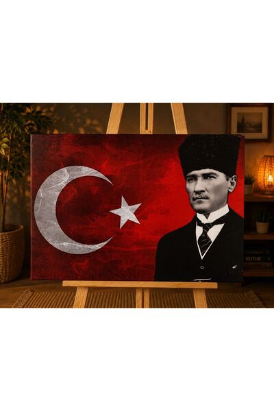 Atatürk ve Türk Bayrağı Kanvas Tablo – Anlamlı ve Şık Duvar Dekoru
