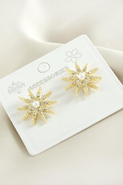 ZERO LAND Ilkeshop Star Pearl Stone Metal Earrings - (231016) Silver Color