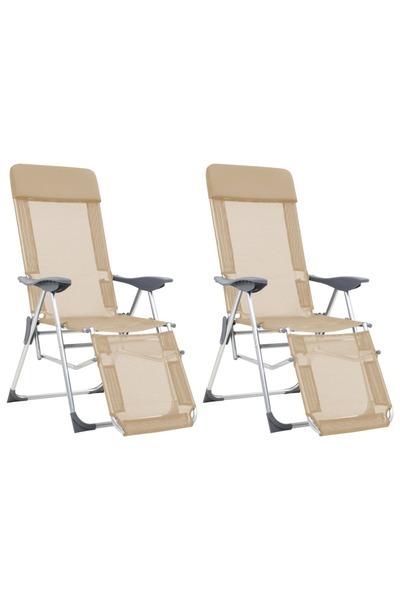 vidaxl Scaune camping pliante cu suport picioare 2 buc. crem textilenă