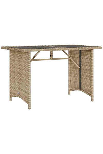 vidaxl Garden table with glass top, beige, 110x68x70 cm, polyrattan