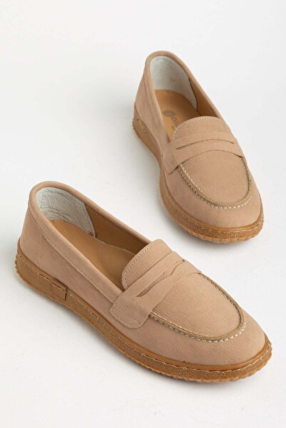 Dilimler Ayakkabı Genuine Leather Nubuck Women's Casual Shoes Beige College M...