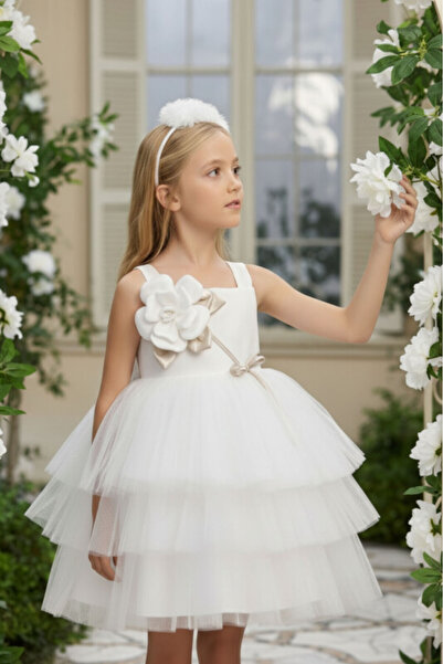 Pamina Girl's Layered Tulle Dress & Floral Applique Headband Set - Birthday, ...